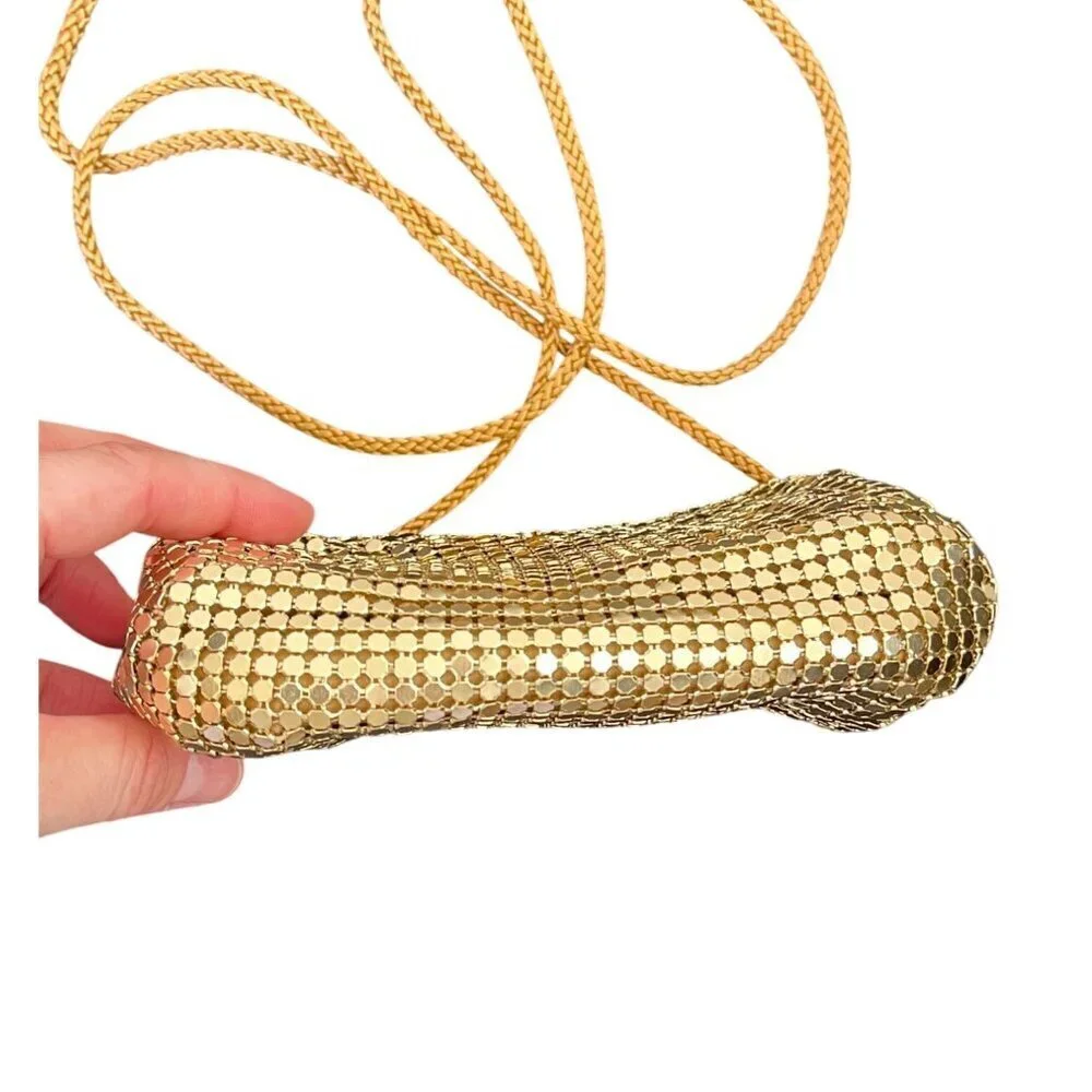 Gold Metallic Mesh Small Crossbody Evening Bag Party Purse - Picture 6 of 9